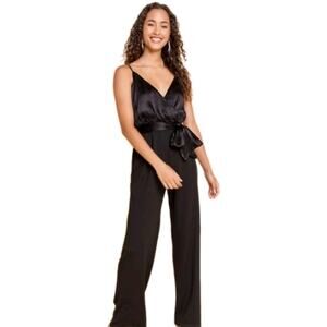 NEW! Francesca’s Collection Mi Ami Black Satin Sleeveless Jumpsuit Size L